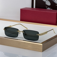 Lunettes de soleil de luxe sans monture rectangulaires pour hommes, décorées de pointes dorées, branches métalliques, verres foncés UV400, lunettes de soleil tendance pour femmes