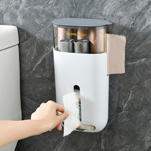 Wall Mounted Garbage Bag Storage Box With Lid Stackable Kitchen Organizer <b>Pull</b> Out Design No Drilling Required - Product Image 3