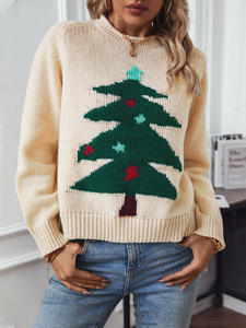 Women's <strong>Plus</strong> <strong>Size</strong> Jacquard Ribbed Knitted Sweaters Christmas Tree Loose Crewneck Pullover Top Raglan Sleeve Front for Spring - Product Image 5