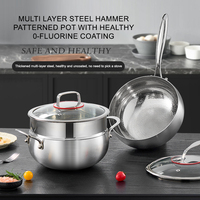Marmite à soupe moderne multi-couches en acier inoxydable à double anse, corps droit, sans revêtement, fond de qualité alimentaire, compatible induction