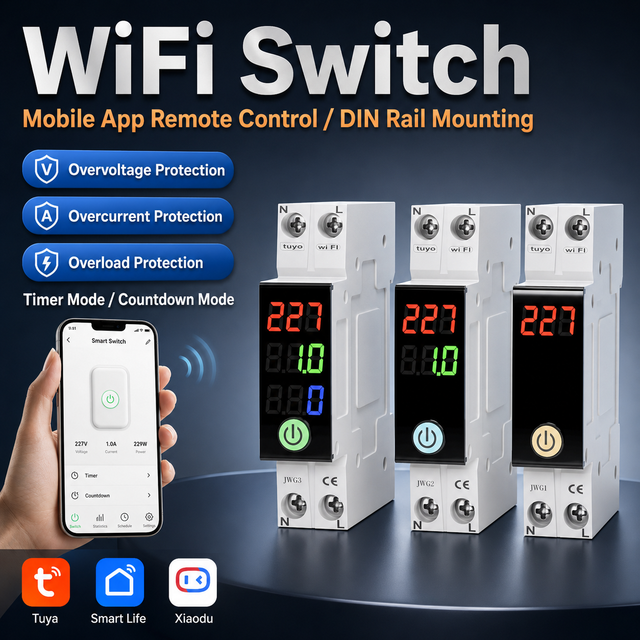 WiFi Smart Over Under Voltage Protector Adjustable Current Protection Device with LCD Digital Display