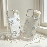 Étui de téléphone de luxe 3D fait main avec nœud papillon pour iPhone 16 15 14 Pro Max, coque personnalisée scintillante avec perles, Fundas Para Celular