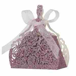 Bride Pattern Chocolate Gift Box Sector Pearl Paper Hollow Out Small Gift Box <b>Wedding</b> Dress Laser Cut Candy Boxes with <b>Ribbons</b> - Product Image 2