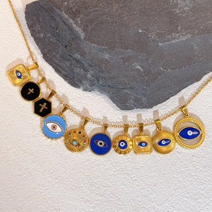 Boho สร้อยคอชุบทอง18K PVD สแตนเลสสตีลสำหรับผู้หญิงสร้อยคอดวงตาสีฟ้ากันน้ำขายส่ง - Product Image 6