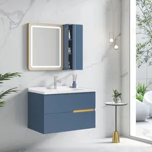 Meja rias kamar mandi, kabinet kamar mandi biru mewah Modern dengan wastafel kamar mandi