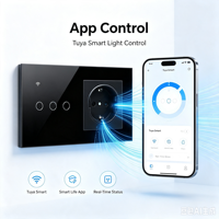 Panel de Pared Inteligente UBARO 157 de Vidrio Templado con Zigbee 3.0, Interruptor de 3 Canales, Enchufe Europeo Normal de 250V 16A, Control por Voz, App Smart Life