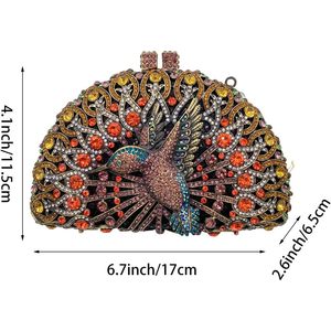 Bolso de Noche Brillante con Cristales y Pedrería de Pavo Real para Mujer, Cartera de Mano Elegante para Salidas Nocturnas y Cócteles - Product Image 3