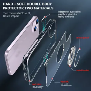 아이폰 14 미니 카드 지갑 기능을 포함한 도매 2024 충격 방지 마그네틱 PC 휴대 전화 케이스