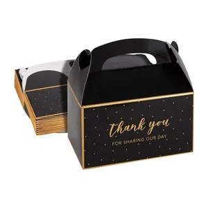custom 6.3x3.5x3.5 Inch Recyclable Black wedding Birthday Christmas Party Favor Thank You Gift packaging Gable Boxes with handle