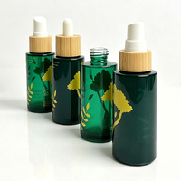 Ensemble d'emballages cosmétiques en verre vert, vente en gros directe usine, avec couvercle en bambou véritable, capacité personnalisable, rechargeable, commande en gros