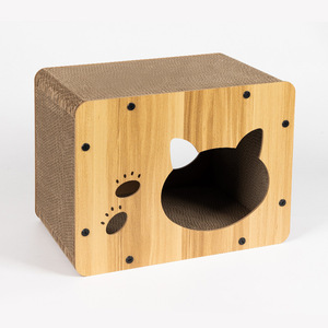 Rascador con forma de cabeza de gato, tabla para afilar garras de gato, cama para gato de madera integrada con TV, rascador de cartón corrugado desmontable para gatos - Product Image 1