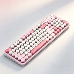 Cute Retro 104-Key Colorful Round Keycaps Wireless RF Combo Keyboard and <b>Mouse</b> Set with Ergonomic Design for Gaming - Product Image 3