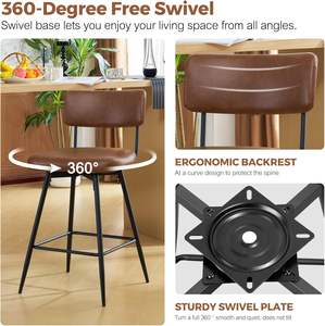 Tabourets <span class=keywords><strong>de</strong></span> <span class=keywords><strong>bar</strong></span> pivotants en similicuir rembourrés modernes nordiques avec cadre en métal pour restaurant pub - Product Image 4