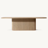 Table de salle à manger ovale en chêne naturel de qualité supérieure, style moderne minimaliste, profil incurvé, piétement unique, table de banquet artisanale pour salle à manger