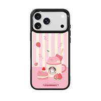 Coque de téléphone AG Feeling Black Edge avec motif chat fraise et dorure pour iPhone 17, 17 Pro Max, 16 Pro, 15 Pro Max, 15 Pro, 14 Pro Max – Coque magnétique