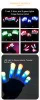 Sarung Tangan LED Custom Logo OEM Hitam Telapak Tangan Putih Jari Bercahaya dengan 15 LED Berwarna dan 6 Mode untuk Pertunjukan Panggung, Pesta, dan Acara