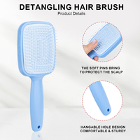 Peigne à cheveux auto-nettoyant à picots incurvés pour cheveux bouclés, avec logo personnalisé, humide et sec, massage du cuir chevelier, forme carrée, démêlage