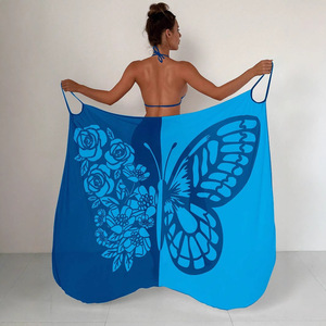 Women's Plus Size Butterfly Floral Print <b>Beach</b> Cover <b>Wrap</b> Dress Quick Dry Semi Sheer Maxi Swimwear <b>Skirt</b> A-Line V-neck - Product Image 4