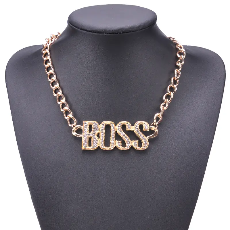 Hip Hop Jewelry Statement Rhinestone BOSS Letter Pendants Necklaces Women Men Party Fashion Long Chain Gold Necklace Gifts