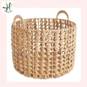 Natural Water Hyacinth Weaving Storage <b>Basket</b> Bins <b>with</b> <b>Handles</b> and Metal Frame New Design Bin Storage Solution - Product Image 5