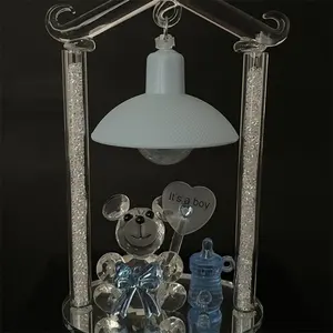 Couleur bleue rose cristal verre ours lumière modèle pour bébé cadeaux petit ours Animal décoration Art artisanat mariage