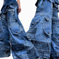 DiZNEW Jeans pour femmes Pantalons personnalisés Blue Wash Loose Patch Low Rise Jeans pour femmes