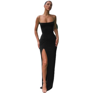Les femmes à la pointe des tendances de la mode en ligne Halter Neckline Slim Sexy Slit Dress - Product Image 1