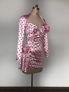 LS2596 <span class=keywords><strong>Robe</strong></span> de soirée à col en V profond pour <span class=keywords><strong>femme</strong></span> <span class=keywords><strong>Robe</strong></span> élégante à <span class=keywords><strong>pois</strong></span> <span class=keywords><strong>Robe</strong></span> décontractée froncée avec décorations florales 3D - Product Image 3