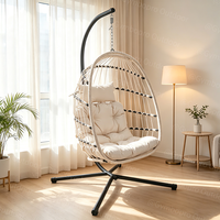 Fauteuil suspendu en forme d'œuf en tissu de lin confortable pour balcon intérieur, terrasse extérieure, avec support