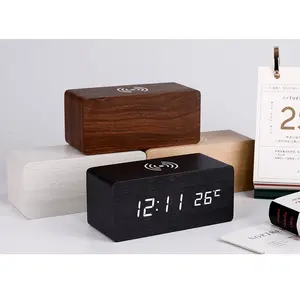 Nuevo Reloj Despertador Digital de Madera para Niños, Producto Más Vendido, Cargador Inalámbrico LED Qi para <span class=keywords><strong>Teléfono</strong></span> Móvil - Product Image 1