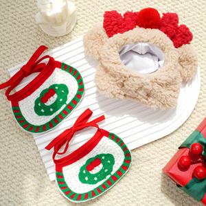 Factory Direct Sales Super süße Hunde und Katzen Kleidung Weihnachten Rentier bedruckte Lätzchen und Hut zubehör aus Polyester - Product Image 3