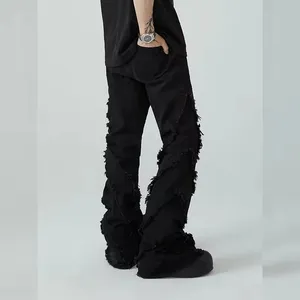 Individuelle qualität stilvoll straße gerades bein patchwork jugend schwarz jeans Hip Hop rock persönlichkeit stil