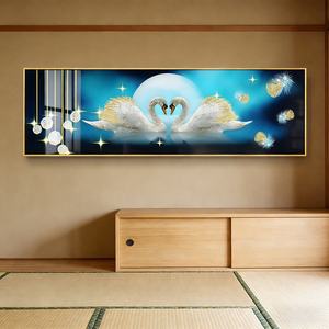 Personalizable al por mayor, superventas: Decoración de pared con pintura de porcelana de cristal con paisaje de cisne y luz LED 3D UV para cabecero de cama y dormitorio - Product Image 2