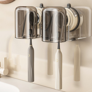 Double Cup <b>Toothbrush</b> <b>Holder</b> Suction Cup Wall Mounted Electric <b>Toothbrush</b> Storage Rack Transparent Bathroom Organizer - Product Image 1