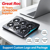 Refroidisseur d'ordinateur portable USB à 6 ventilateurs, 2400 tr/min, faible bruit (≤25 dB), 6 positions réglables, pour ordinateurs portables de moins de 17 pouces