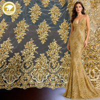 Tissu en dentelle à sequins tissés en or lourd de luxe pour robes de mariée, vêtements et accessoires de mariée