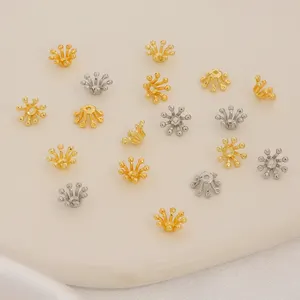 Material de estilo chino, preservación del color, tapa de cuentas chapada en oro de 14 quilates, horquilla antigua DIY con núcleo de flor de sol, tapas de cuentas de 8mm