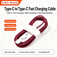 Kabel USB C ke USB C Nylon Braided untuk iPhone 18 60W Pengisian Cepat Kabel Data Merah Ceri untuk Ponsel Tablet Laptop 1M OEM Grosir