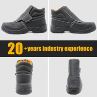 Chaussures de sécurité pour soudeurs en acier OEM pour hommes, résistantes aux perforations, avec embout en acier, en cuir de vache noir, antidérapantes, résistantes à l'huile, semelle en PU