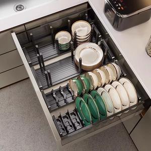 Support de rangement pour bol et assiette Organisateur de tiroirs de cuisine Boîte de rangement pour <span class=keywords><strong>vaisselle</strong></span> et baguettes intégrée pour l'intérieur de l'armoire - Product Image 2
