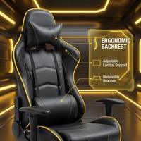 Chaise de bureau ergonomique AOR en cuir PU, style racing, pour jeux vidéo, avec fonctions de massage, pivotante, réglage de hauteur à 4 niveaux, en acier inoxydable