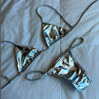 Traje de Baño Bikini Metálico Brillante Personalizado para Mujer, Estilo OEM, Bikini Sexy Mini Micro String