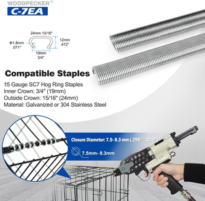 WOODPECKER C-7EA 15ゲージ空気圧ホッグリングガン3/4インチスリムロングノーズ付きフェンシング用クローズ径7- 8mmワイヤーケージ - Product Image 4