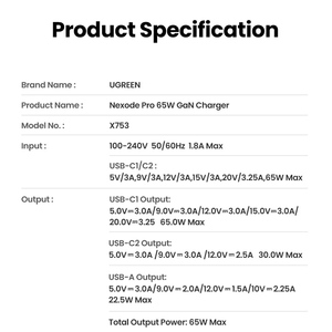 Ugreen Nexode Pro Gan 65W Usb C Platte Telefoon Oplader Snel Opladen Qc 4.0 3.0 Snelle Usb Lader Voor Macbook Laptop Tablet - Product Image 5