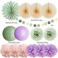 Décorations de fête vert sauge et violet, décorations de baby shower pour fille, kit de pompons en papier de soie rose blush pour mariage