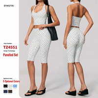Ensemble de yoga Dingtai à pois 2 pièces pour femme, short taille haute et soutien-gorge de sport décolleté en V profond, ensemble d'entraînement assorti très élastique, logo personnalisé OEM