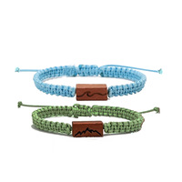 Bracelet en corde tressée à la main avec perles sculptées en bois pour couple, accessoires de mode