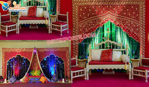 Fondo de boda de lujo de estilo moderno con bordado de pavo real hermoso para Ceremonia de Mehndi u otros eventos - Product Image 2