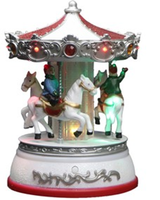Boîte à musique carrousel rotatif LED de Noël rouge et blanc avec figurine cheval, ornement de bureau, cadeau de table de fête