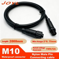 Connecteur de câble d'extension JOYL 2m 2*0.75mm à verrouillage par vis anti-desserrage M10, étanche IP67/IP68 pour connexions de fils extérieurs solaires